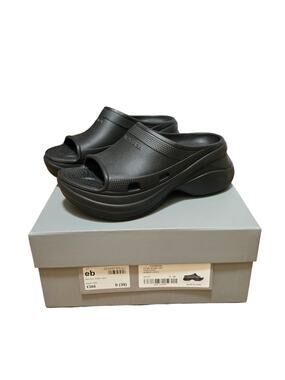 Balenciaga x Crocs Black Deadstock Minimalist Pool Slide Sandals With Box